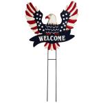 Patriotic American Eagle Garden Stake Outdoor Decor – Metal Yard Art Decor with Welcome Banner and Stars, Red White Blue Metal Americana Yard Signs 4th of July Outdoor Decorations for Garden or Lawn