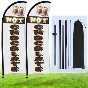 Buryeah 2 Sets Hot Chocolate Feather Flag Pole Kit 7 ft Hot Chocolate Advertising Flag Sign Banner with Flagpole Ground Stake Portable Bag for Diner Restaurant Business Outdoor Advertising