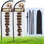 Buryeah 2 Sets Hot Chocolate Feather Flag Pole Kit 7 ft Hot Chocolate Advertising Flag Sign Banner with Flagpole Ground Stake Portable Bag for Diner Restaurant Business Outdoor Advertising
