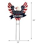 Patriotic American Eagle Garden Stake Outdoor Decor – Metal Yard Art Decor with Welcome Banner and Stars, Red White Blue Metal Americana Yard Signs 4th of July Outdoor Decorations for Garden or Lawn