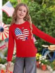 Ithalt Girls 4th of July Outfit Kids American Flag T Shirt Patriotic Long Sleeve Shirt USA T-Shirt Fourth of July Tops 5-14y(BRed,120)