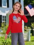 Ithalt Girls 4th of July Outfit Kids American Flag T Shirt Patriotic Long Sleeve Shirt USA T-Shirt Fourth of July Tops 5-14y(BRed,120)
