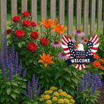 Patriotic American Eagle Garden Stake Outdoor Decor – Metal Yard Art Decor with Welcome Banner and Stars, Red White Blue Metal Americana Yard Signs 4th of July Outdoor Decorations for Garden or Lawn