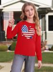 Ithalt Girls 4th of July Outfit Kids American Flag T Shirt Patriotic Long Sleeve Shirt USA T-Shirt Fourth of July Tops 5-14y(BRed,120)