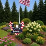 Patriotic American Eagle Garden Stake Outdoor Decor – Metal Yard Art Decor with Welcome Banner and Stars, Red White Blue Metal Americana Yard Signs 4th of July Outdoor Decorations for Garden or Lawn