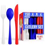 150 Pcs Red, White, and Blue Dinnerware Set