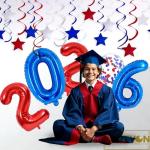 Red Blue Silver Star Hanging Swirl Decorations Stars Streamers Foil Swirls for Ceiling Decorations Graduation Party Supplies 4th of July Patriotic Decorations, Pack of 42