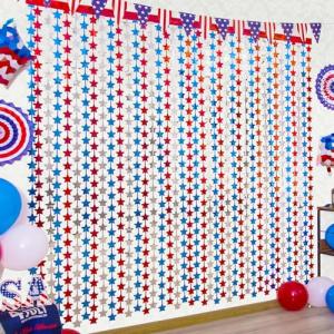 Red, White & Blue Star Tinsel Curtains - 3 Pack