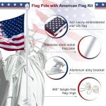 Flag Poles for Outside House with American Flag 3x5 - Flag Pole Kit includes 6ft Tangle Free House Flag Pole,Embroidered US Flag,Holder Bracket,Residential Flag Pole for House,Porch,Outdoor-White
