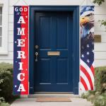 2pcs 4th of July Door Banner, American Flag Hanging Banner Stars Stripes Independence Memorial Festival Porch Decor Patriotic Flags Sign for Home Yard Indoor & Outdoor Use