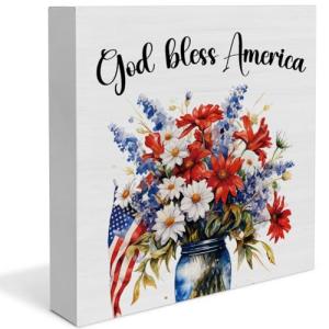 Memorial Day Decor Patriotic Decor Decorations Independence Day Wooden Sign Rustic Home Decor 5 x 5 Inches