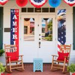 2pcs 4th of July Door Banner, American Flag Hanging Banner Stars Stripes Independence Memorial Festival Porch Decor Patriotic Flags Sign for Home Yard Indoor & Outdoor Use