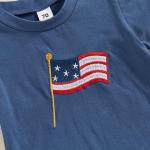 Meiweileya 4th Of July Toddler Baby Boy Outfits Short Sleeve American Flag Embroidery Tshirt Plaid Shorts Set Patriotic Summer Clothes (Blue, 18-24 Months)