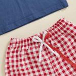 Meiweileya 4th Of July Toddler Baby Boy Outfits Short Sleeve American Flag Embroidery Tshirt Plaid Shorts Set Patriotic Summer Clothes (Blue, 18-24 Months)