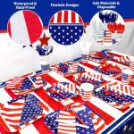 170 Pcs 4th of July Decorations American Flag Patriotic Party Supplies Serve 24, 4th of July Plates Napkins Cups Knives Forks Spoons Tablecloths Red White and Blue Decorations for Independence Day