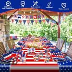 170 Pcs 4th of July Decorations American Flag Patriotic Party Supplies Serve 24, 4th of July Plates Napkins Cups Knives Forks Spoons Tablecloths Red White and Blue Decorations for Independence Day