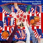 170 Pcs 4th of July Decorations American Flag Patriotic Party Supplies Serve 24, 4th of July Plates Napkins Cups Knives Forks Spoons Tablecloths Red White and Blue Decorations for Independence Day