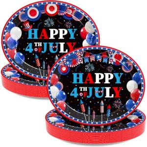 50 Count 4th of July Patriotic Party Oval Plates, Large 11in Independence Day Party Platters Tableware Supplies for Fourth of July American Flag Disposable Dinnerware Table Decorations, Serve 50