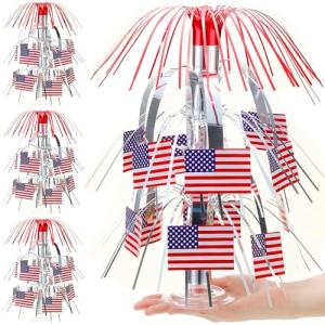 Briwooody 4 Sets American Flag Mini Cascade Table Centerpiece Party Accessory Metallic Foil Spray Centerpieces for Table Supplies Home Decorations