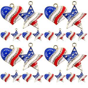 LUOZZY 24 PCS 4 of July Charms for Jewerly Making Star Heart-Shaped American Flag Charms Patriotic Enamel Charms Independence Day Decoration