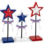3 Pieces 4th of July Tiered Tray Decor Wood Star Set, Memorial Day Table Decorations, Rustic Patriotic Table Decorations, Red White and Blue Decorations for Home Tables(Classic)