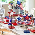3 Pieces 4th of July Tiered Tray Decor Wood Star Set, Memorial Day Table Decorations, Rustic Patriotic Table Decorations, Red White and Blue Decorations for Home Tables(Classic)
