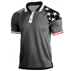 KUFORES Men's Short Sleeve Stars USA Flag Polo Patriotic Golf T-Shirt 4th July Independence Day Summer Fashion Casual Top Raglan Tees Quick Dry Athletic Muscle Shirts Grey XL