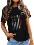 American Flag Patriotic T-Shirt Women 4th of July Gift Shirt USA Flag Stars Stripes Graphic Short Sleeve Casual Tops(Picture-003,L)