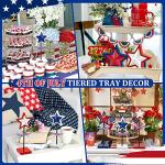 3 Pieces 4th of July Tiered Tray Decor Wood Star Set, Memorial Day Table Decorations, Rustic Patriotic Table Decorations, Red White and Blue Decorations for Home Tables(Classic)