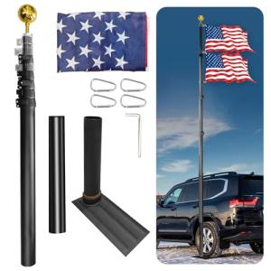 Fanmoss Tailgate Flag Pole and Base Kit, Telescoping RV Flag Pole with Thickened Aluminum Construction and Dual Flag Mount， Universal Vehicle Compatibility for Pickup SUV Sedan