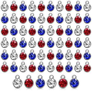 Hicarer 72 Pcs Crystal Birthstone Charms 4th of July Patriotic Charms for Jewelry Making Necklace Bracelet Earring Independence Day DIY Beads Pendant Crystal for Women, 7 mm(Red, Blue, White)