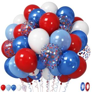 Red White Blue Balloons, 12 Inch Pearl Metallic Blue Red White Confetti Latex Helium Balloon for Royal Patriotic Platinum Jubilee Baseball Nautical Birthday Baby Shower Graduation Party Decorations