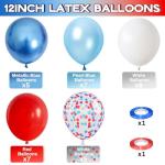 Red White Blue Balloons, 12 Inch Pearl Metallic Blue Red White Confetti Latex Helium Balloon for Royal Patriotic Platinum Jubilee Baseball Nautical Birthday Baby Shower Graduation Party Decorations