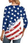 XIEERDUO 4th of July Shirts Women Round Neck 3/4 Length Sleeve Womens Summer Tops American Flag White Blouse M