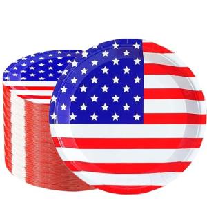 50Pcs 4th of July Paper Plates,4th of July Themed American Flag Patriotic Party Supplies,7inch American Flag Paper Plates,for Patriotic Party Veterans Memorial Day 4th of July Independence Day Decor