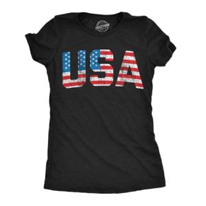 Womens Vintage USA T Shirt – Distressed American Flag Graphic – Soft Cotton Blend Patriotic Tee – Slim Fit Fourth of July Shirt for Women Summer Casual Wear - Black XXL