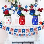 Pickmesh 34 Pcs 4th of July Decorations Patriotic Mason Jar Table Centerpiece with Flowers Star Ornaments Red Blue White Mason Jars Decor Memorial Day Independence Day Party Table Decorations Gift