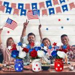 Pickmesh 34 Pcs 4th of July Decorations Patriotic Mason Jar Table Centerpiece with Flowers Star Ornaments Red Blue White Mason Jars Decor Memorial Day Independence Day Party Table Decorations Gift