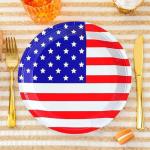 50Pcs 4th of July Paper Plates,4th of July Themed American Flag Patriotic Party Supplies,7inch American Flag Paper Plates,for Patriotic Party Veterans Memorial Day 4th of July Independence Day Decor