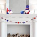 5.2 FT Patriotic Star Beaded Garland – Red White Blue Felt Star & Wooden Bead Banner, Rustic Farmhouse 4th of July Decorations for Shelf, Mantel, Fireplace, Wall, Memorial Day & Independence Day Decor