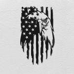 Zckjnoi American Eagle Metal Wall Art with Flag Design, Matte Black Eagle Head Wall Decor for Living Room, Outdoor, Office, 4th of July, Patriotic Home Decor, Metal Art for USA Flag Lovers 17 * 10 In
