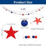 5.2 FT Patriotic Star Beaded Garland – Red White Blue Felt Star & Wooden Bead Banner, Rustic Farmhouse 4th of July Decorations for Shelf, Mantel, Fireplace, Wall, Memorial Day & Independence Day Decor