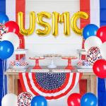Patriotic Military Balloons,Marine Corps Theme Party Decoration Balloons,4 Mylar Balloons&16 Patriotic Red White Blue Latex Balloons