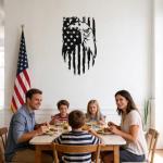 Zckjnoi American Eagle Metal Wall Art with Flag Design, Matte Black Eagle Head Wall Decor for Living Room, Outdoor, Office, 4th of July, Patriotic Home Decor, Metal Art for USA Flag Lovers 17 * 10 In