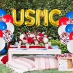 Patriotic Military Balloons,Marine Corps Theme Party Decoration Balloons,4 Mylar Balloons&16 Patriotic Red White Blue Latex Balloons