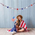 5.2 FT Patriotic Star Beaded Garland – Red White Blue Felt Star & Wooden Bead Banner, Rustic Farmhouse 4th of July Decorations for Shelf, Mantel, Fireplace, Wall, Memorial Day & Independence Day Decor