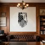 Zckjnoi American Eagle Metal Wall Art with Flag Design, Matte Black Eagle Head Wall Decor for Living Room, Outdoor, Office, 4th of July, Patriotic Home Decor, Metal Art for USA Flag Lovers 17 * 10 In