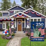 America 250th Anniversary Garden Flag, 250 Anniversary USA Flag 1776-2026 Patriotic 250 Years Banner 4th of July Yard Sign Double-Sided Waterproof Garden Flag 12x18 Inch