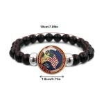 Gmbkouo 2Pcs US 250th Anniversary Black Bead Bracelet Set with Crystal Glass Flag Pendant, Adjustable Elastic Handmade for Men & Women, Patriotic Independence Day Jewelry Gift