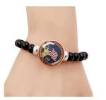 Gmbkouo 2Pcs US 250th Anniversary Black Bead Bracelet Set with Crystal Glass Flag Pendant, Adjustable Elastic Handmade for Men & Women, Patriotic Independence Day Jewelry Gift